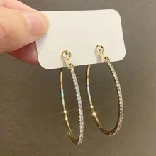 2pcs Silver Sparkling Circles-shaped Exaggerated Earrings For Women, Fashionable With Full Rhinestones - Silver - View 6