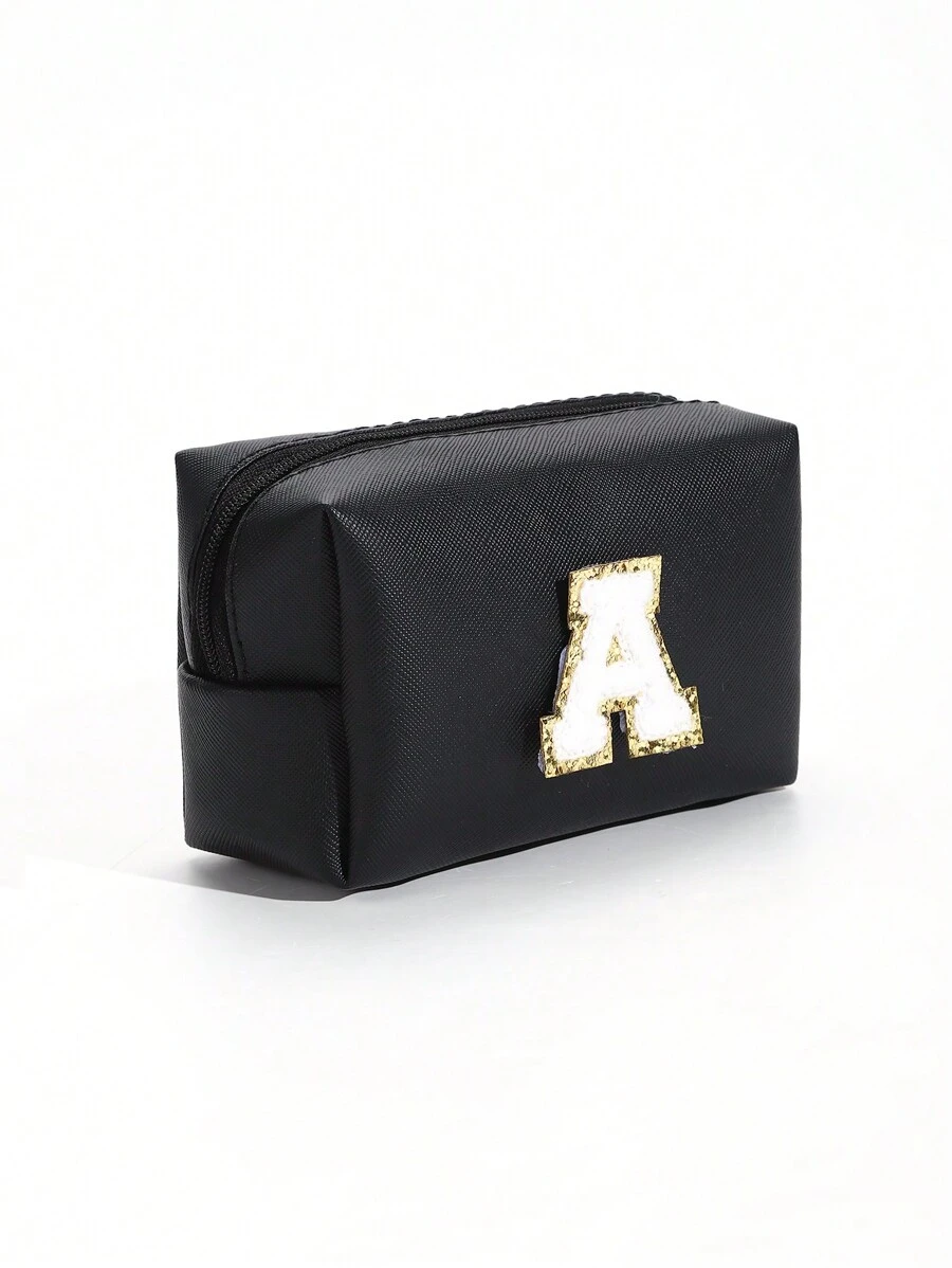 1 件时尚刺绣毛绒字母化妆包拉链便携式 PU 化妆包，多功能收纳包旅行配件收纳包女士礼物女孩礼物女友礼物化妆包化妆包化妆品收纳盒化妆品收纳