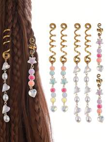 6入組時尚編織髮飾帶大吊墜適用於假髮,DIY合金彈簧首飾類扣