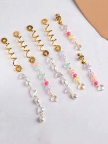 6入組時尚編織髮飾帶大吊墜適用於假髮,DIY合金彈簧首飾類扣