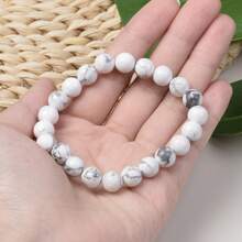 1條8mm白色瑪瑙天然石頭串珠手鍊,男女通用休閒裝