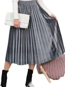 FALDA LARGA TERCIOPELO UNICOLOR - Plateado - Ver 2