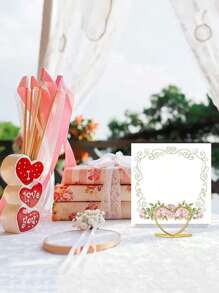 10/20pcs Heart Shape Metal Photo Clip Stands Wedding Table Number Name Place Card Holder For Valentine's Day Birthday Party Table Sign Decor - Gold - View 2