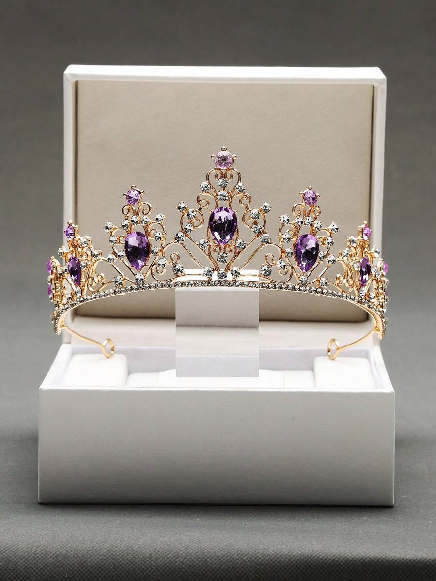 1個經典婚禮合金皇冠髮飾,適用於女士婚禮或生日派對(不包括盒子)