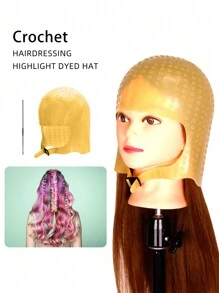 1 件高弹力硅胶染发帽带钩针套装适用于特殊染色和卷发，适用于美发沙龙造型工具 - 彩色 - 查看 1