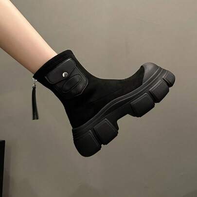 Women's Casual Round Toe Flat Motorcycle Boots, Fashion Party Knee High Boots