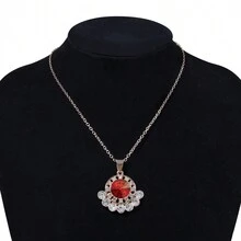 Crystal Gemstone Jewelry Set Including 1pc Necklace And 1pair Earrings - Red - View 2