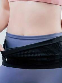 無縫針織透氣隱形腰包,可調節通用薄身貼合運動腰帶,女性多功能運動健身收納腰包,純色中性風格便攜式室內外旅遊極簡風 - 黑色 - 查看 2