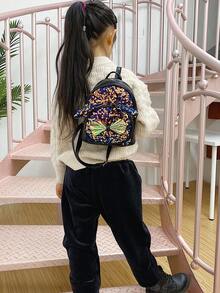 1pc Girl's Cute Sparkly Butterfly Decorated Backpack With Glitter Material, Suitable For Daily Use In All Seasons - Black - View 2