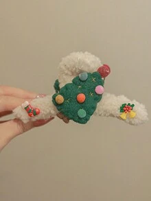 1入冬季女士可愛聖誕毛絨爪夾，髮飾，髮夾