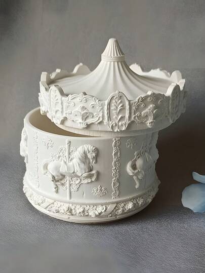 Gör-det-själv-dekorationsfigur mongolisk jurtaformad gipsform, inklusive rund karusell Blomma Carving Cap förvaringslåda, limdropp och silikonformar