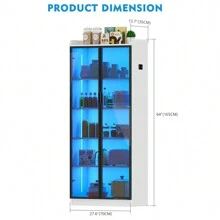 Lvifur Tall Storage Cabinet 70 inches, 3 Color Dimmable LED Kitchen Pantry Cabinet with Human Body Induction, 5 Tier Bookcase Display Cabinet with Adjustable Shelves for Living Room Office