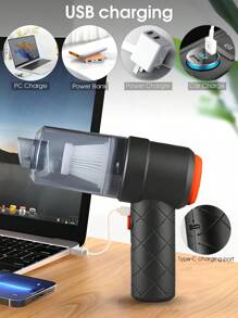 3合1便攜式無線手持式吸塵器,65000pa強力吸力,可充電,適用於汽車/辦公室/家庭,可擴展附件用於充氣/放氣游泳圈或真空儲物袋(1入黑色) - 黑色 - 查看 4