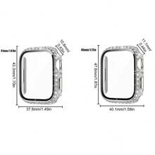 [1pc/Pack] Fashionable Rhinestone Decorated Tempered Glass Screen Protector With Wave Patterned Protective Case Compatible With Apple Watch 8/7 Series, Fits Both 41mm And 45mm Hd Smartwatch Accessories - Silver - View 7