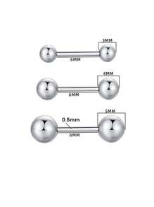 3 Pairs Stainless Steel Bean Earrings For Men, Women Simple Silver Color Ball Stud Earrings For Boys 3/4/5mm Set - Silver - View 3