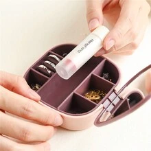 1 Miếng Phong cách Bắc Âu Màu sắc Chặn Gương mỹ phẩm Hộp đồ trang sức Với 7 Ngăn , Có thể mang đi Lớp đơn Hoa tai Nhẫn Son môi Hộp lưu trữ - Hồng - Xem 3