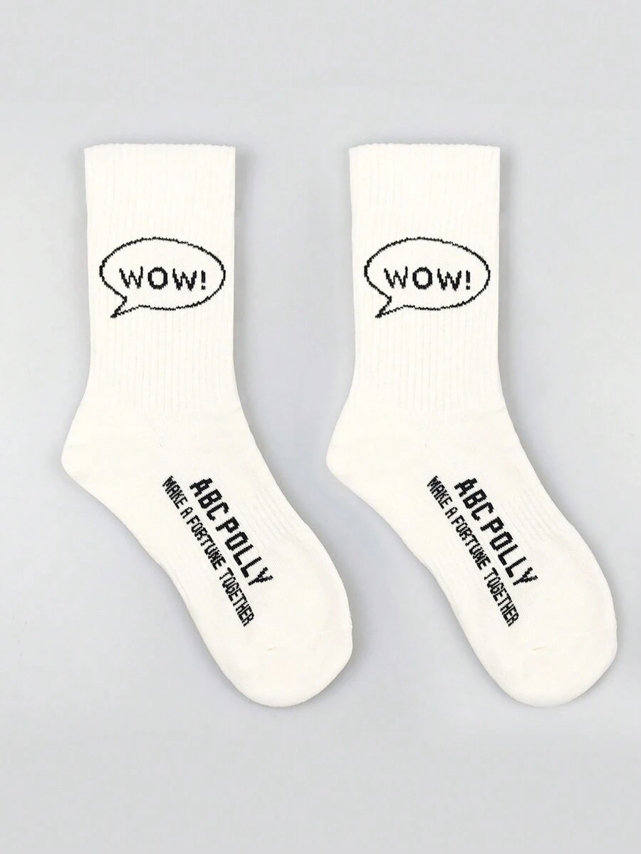 1雙女士襪子,秋冬季,黑白配色,wow學院風格,適用於運動、學生,中筒襪