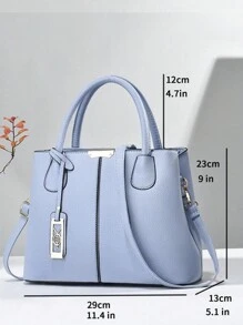 Women's Solid Lychee Pattern Tote Bag, Large Capacity Multi-layer Crossbody Bag, Suitable For Dating, Work - Baby Blue - View 3