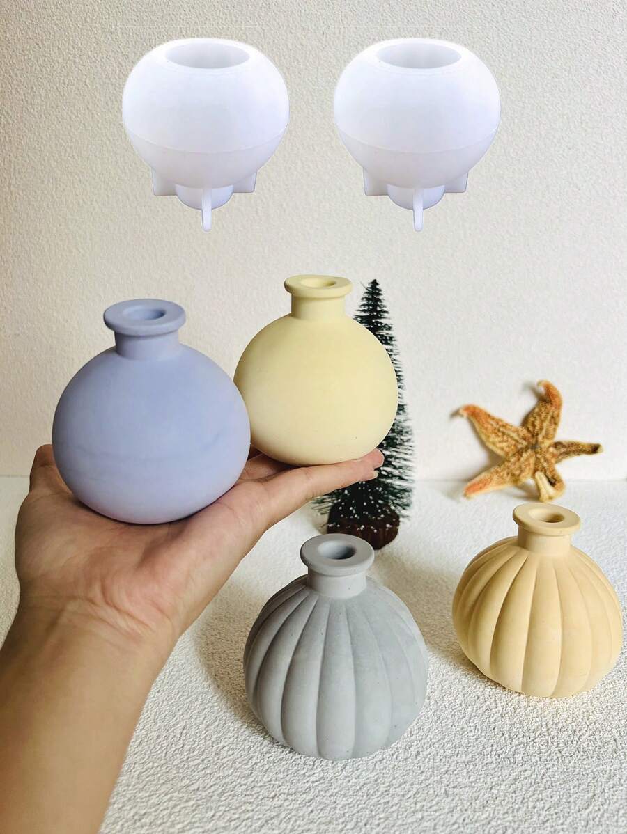 水紋花瓶水泥模具,香薰擴香棒容器石膏模具,大理石花瓶矽膠模具,diy環氧樹脂模具 - 白色 - 查看 1