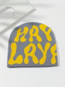 1個男士y2k字母提花針織貝雷帽,適合日常穿著 - 彩色 - 查看 2