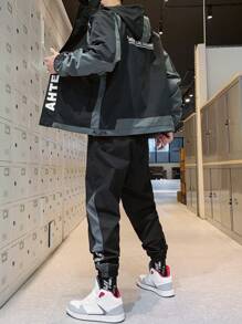 男士戶外運動夾克套裝,健身服男士,運動服套裝 - 黑色 - 查看 3