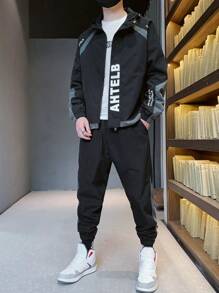 男士戶外運動夾克套裝,健身服男士,運動服套裝 - 黑色 - 查看 2