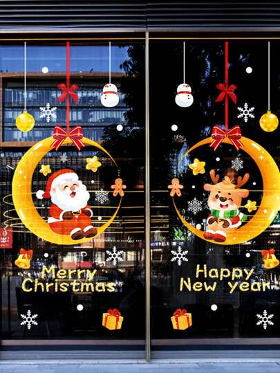 1 pieza Pegatina decorativa de ventana navideña con efecto estático para la decoración de escaparates, puertas de cristal y escenas