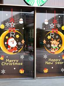 1pc Christmas Window Decoration Sticker As Static Cling For Storefront Window, Glass Door Scene Decoration - Multicolor - View 2