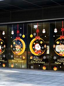 1pc Christmas Window Decoration Sticker As Static Cling For Storefront Window, Glass Door Scene Decoration - Multicolor - View 3