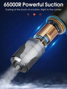 3合1便攜式無線手持式吸塵器,65000pa強力吸力,可充電,適用於汽車/辦公室/家庭,可擴展附件用於充氣/放氣游泳圈或真空儲物袋(1入黑色) - 黑色 - 查看 9
