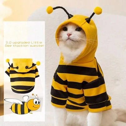 1pc Cute Bee Design Puppy/Cat Hooded Sweatshirt, Autumn/Winter Pet Warm Clothes