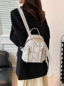 1pc Graffiti Letter Print Backpack Suitable For Women's Daily Outfits, School Supplies, School Backpack, School Bag, Backpack For School, Back To School Backpack, School Bookbag, Big Backpack, Backpack School, Back To School Bags, Large Capacity, Lightweight, Portable, Suitable For Teen Girls Women College Students, Teacher, White-Collar Workers, Perfect For Back To School, First Day Of School, College, Work, Business, Commute, Office - White - View 3