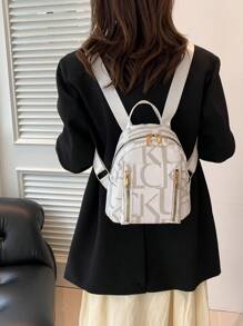 1pc Graffiti Letter Print Backpack Suitable For Women's Daily Outfits, School Supplies, School Backpack, School Bag, Backpack For School, Back To School Backpack, School Bookbag, Big Backpack, Backpack School, Back To School Bags, Large Capacity, Lightweight, Portable, Suitable For Teen Girls Women College Students, Teacher, White-Collar Workers, Perfect For Back To School, First Day Of School, College, Work, Business, Commute, Office - White - View 4