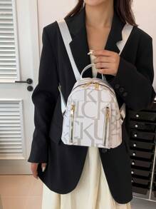 1pc Graffiti Letter Print Backpack Suitable For Women's Daily Outfits, School Supplies, School Backpack, School Bag, Backpack For School, Back To School Backpack, School Bookbag, Big Backpack, Backpack School, Back To School Bags, Large Capacity, Lightweight, Portable, Suitable For Teen Girls Women College Students, Teacher, White-Collar Workers, Perfect For Back To School, First Day Of School, College, Work, Business, Commute, Office - White - View 2