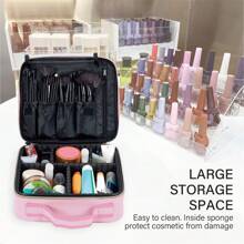 UOZL Makeup Bag Travel PU Leather With Portable Adjustable Thickened Dividers, Suitable For Organizing And Storing Women's Makeup Brushes And Cosmetics - Baby Pink - View 9