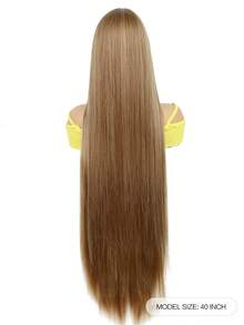 40英寸長直頭發假髮,天然黑色耐高溫纖維材質,機器編織帶劉海的角色扮演派對時尚女士假髮