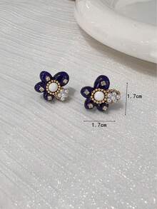 Aretes Con Diseño De Flor Azul Hechos A Mano - Azul - Ver 5