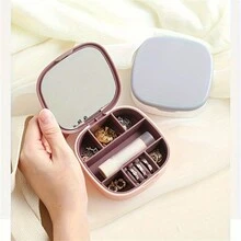 1 Miếng Phong cách Bắc Âu Màu sắc Chặn Gương mỹ phẩm Hộp đồ trang sức Với 7 Ngăn , Có thể mang đi Lớp đơn Hoa tai Nhẫn Son môi Hộp lưu trữ - Hồng - Xem 1