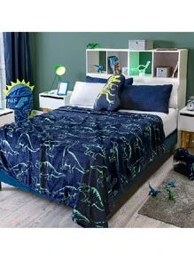 COBERTOR LIGERO DINOSAURIOS BRILLA EN LA OBSCURIDAD - Azul Marino - Ver 1