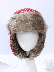 1 顶红色雪花印花保暖内衬雷锋帽圣诞帽 - 彩色 - 查看 2