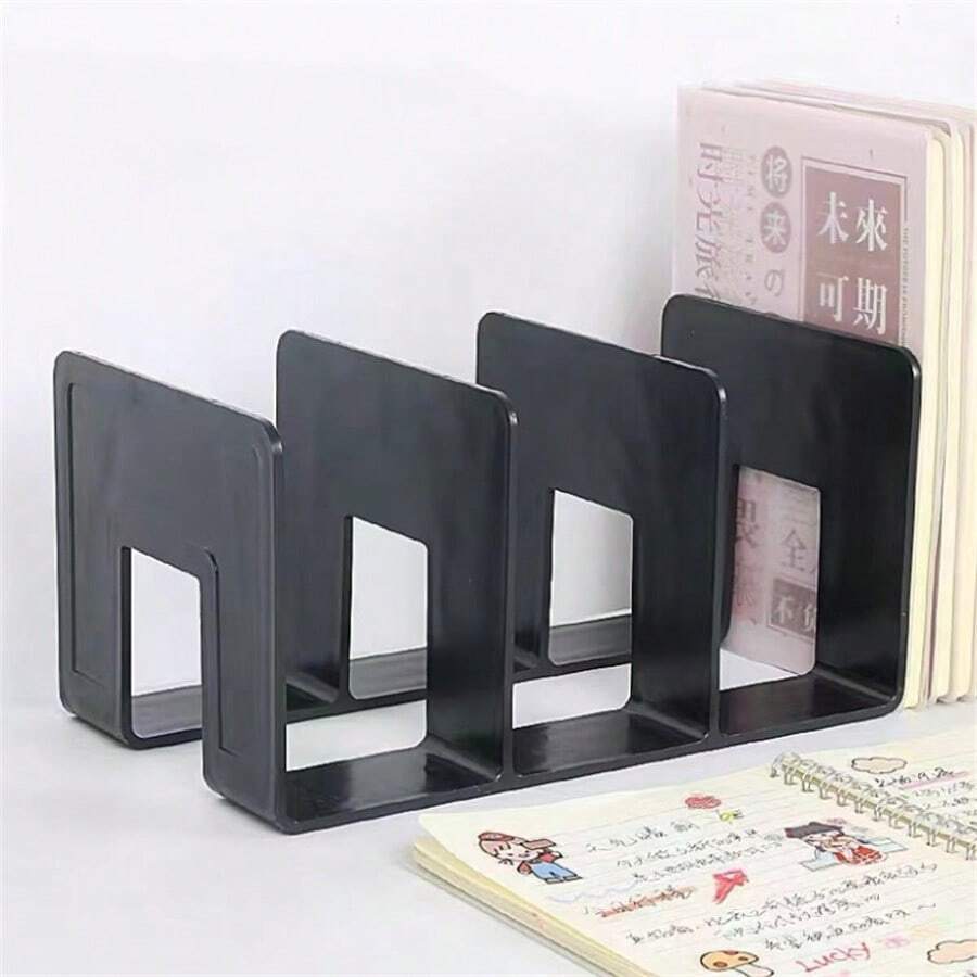 3-tier Desktop Bookshelf Book Stand With Book Clip Table Organizer Divider Freestanding Student Desk Storage Acrylic Magazine Rack Bookcase Holder Display Shelf - Black - View 1