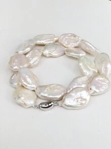 天然1條16-17*19-20mm招搖白色淡水珍珠和S925扣40.5cm項鍊，適合女性日常生活或派對婚禮珠寶新娘珠寶