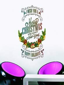 1入組新品 40*60cm 聖誕裝飾貼紙,聖誕快樂和新年快樂可拆式牆貼