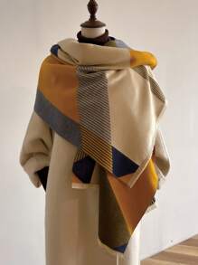 Elegant 1pc Women's Multicolor Geometric Jacquard Faux Cashmere Winter Scarf Shawl, Perfect For Everyday Wear - Multicolor - View 2