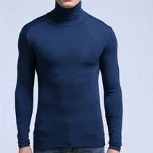 1 件男式莫代爾半高領保暖內衣打底,修身長袖襯衫,適合秋季 - 寶藍色 - 查看 1