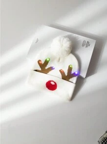 1件通用冬季針織帽子,帶燈效應,可愛的毛球帽（內置按鈕電池）,適用於派對 - 彩色 - 查看 3