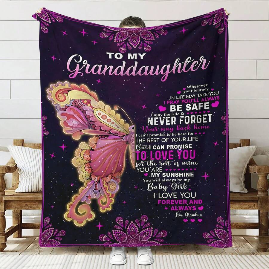 1入組帶信封數字印花的柔軟法蘭絨毛毯,舒適保暖的沙發、寢具、家居裝飾用抱枕,家人禮物 - 彩色 - 查看 1