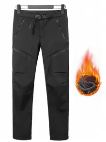 YOMEGO Pantalon coupe-vent et chaud en softshell avec doublure thermique pour l'extérieur, résistant à l'eau 5000 mm, unisexe, avec ceinture intégrée. Convient aux sports de plein air tels que la randonnée, le camping, le trekking, le cyclisme et les voyages en hiver, au printemps et en automne.