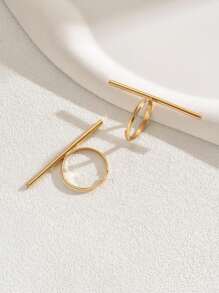 2pcs European & American Style Minimalist Stainless Steel Rings For Ladies' Casual & Fashionable Street Charm - Gold - View 2