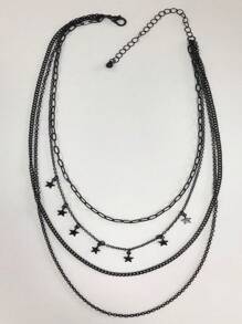 流苏五星多层链条项链，复古时尚深色金属项链适合女性日常佩戴